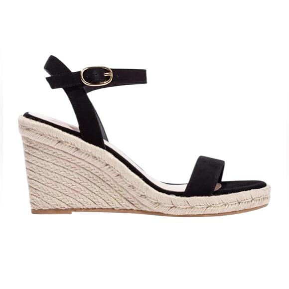 NWOT Stuart Weitzman Teddi Espadrille Black Wedge Sandals – Sz 11 - Picture 1 of 8